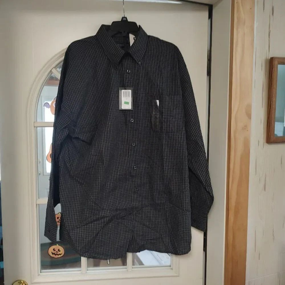New Van Heusen Black Checked Long Sleeve Button Down Shirt Size Men's XL Tall